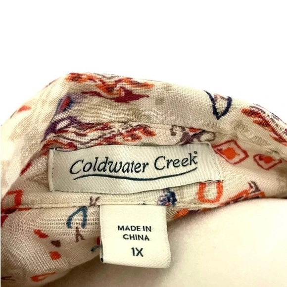 Coldwater Creek Southwest Print Linen Plus Size Top - Picture 2 of 4